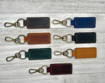 PERSONALIZED Leather Keychain, laser engraved, Genuine Leather,Crazy Horse Leather