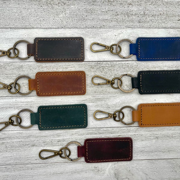 PERSONALIZED Leather Keychain, laser engraved, Genuine Leather,Crazy Horse Leather