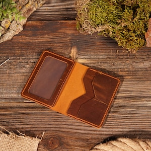 Cartera de cuero personalizada, billetera plegable personalizada, billetera personalizada con ventana para identificación, billetera hecha a mano, regalo para el Día del Padre.