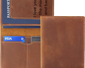 Housse de passeport personnalisée, porte-passeport en cuir véritable, cadeau de voyage, étui à passeport, housse de passeport vintage