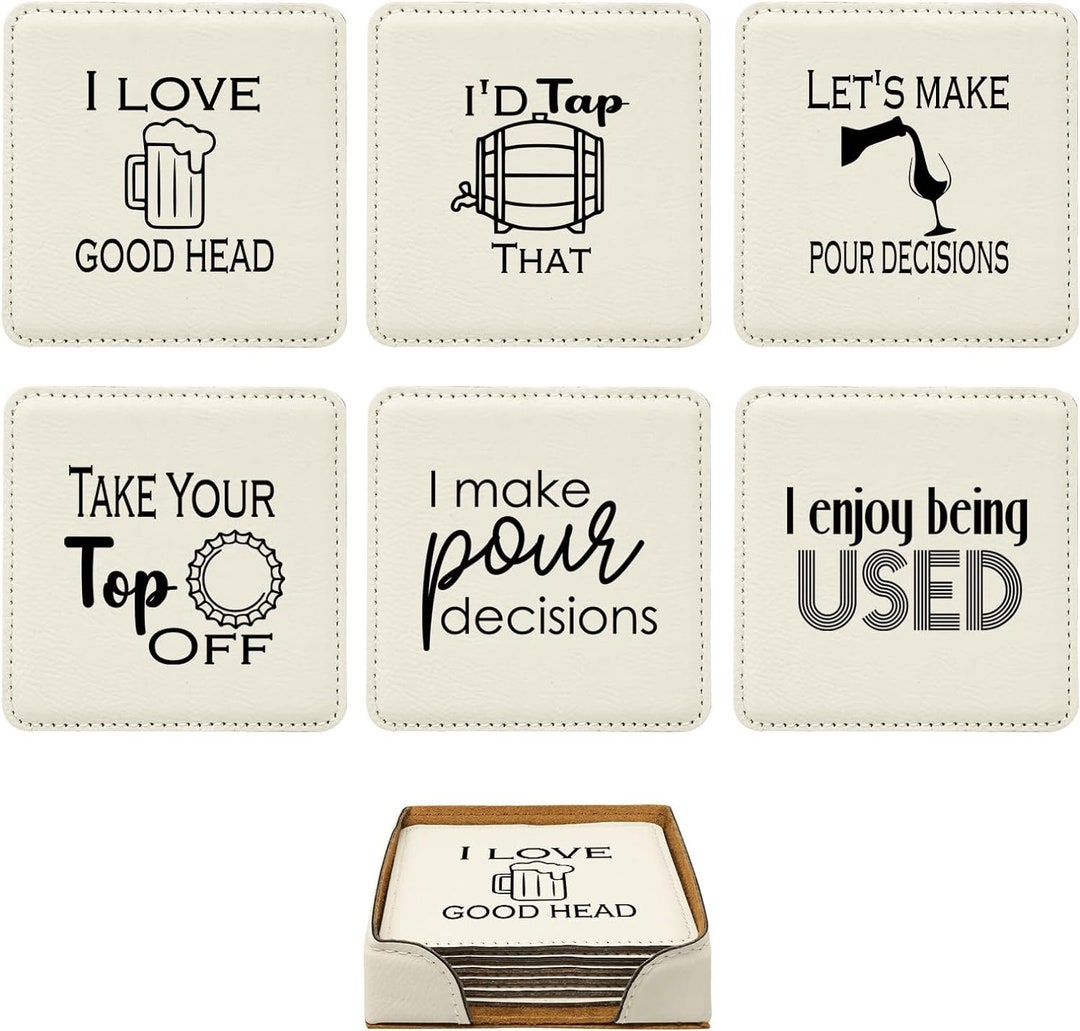 Leather Drink Coasters, 6 Piece of Table Coaster With Holder, Gag Gifts ...