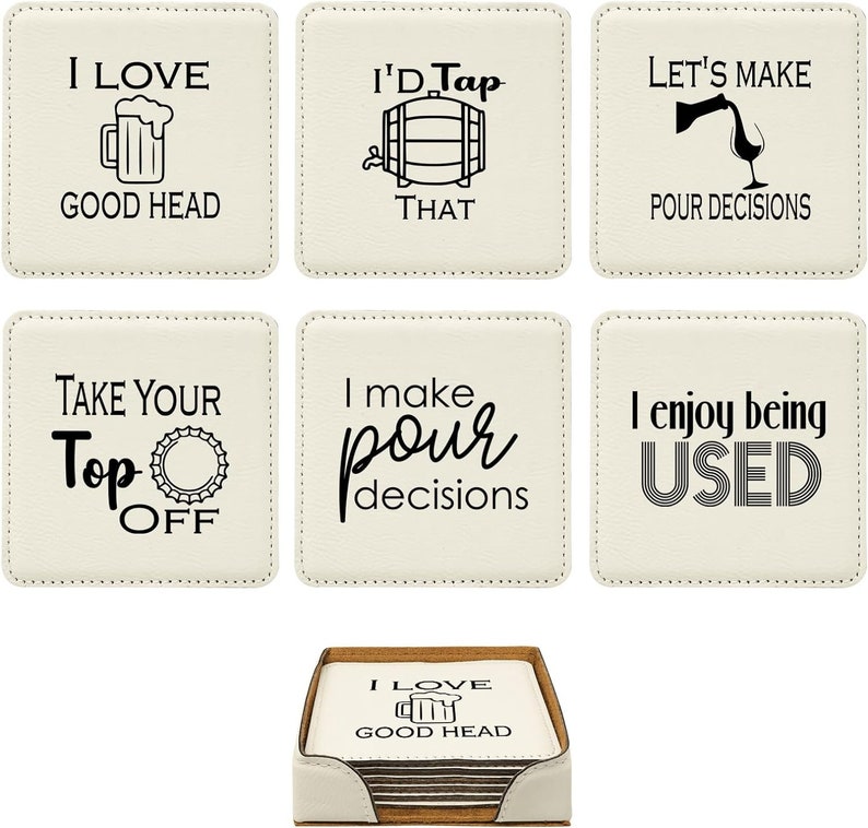Leather Drink Coasters, 6 Piece of Table Coaster With Holder, Gag Gifts ...
