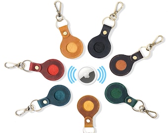 Personalized Genuine Leather AirTag Case, Leather AirTag Keychain, Air Tag Key Ring Holder, Leather AirTag Key Holder