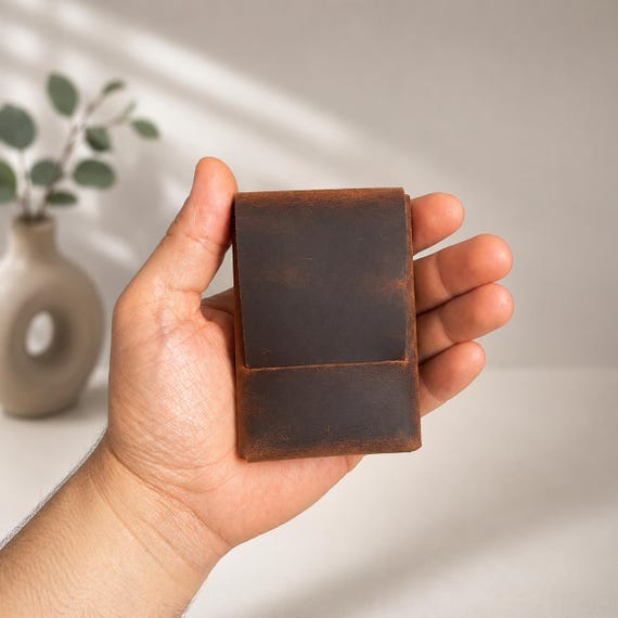 Personalized Minimalist Leather Wallet, Slim Front Pocket Card Holder, EDC Everyday Carry, Small Wallet for Men & Women