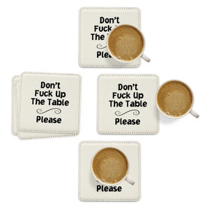 Leather Drink Coasters, 6 Piece of Table Coaster with Holder, Gag Gifts for Adults Coasters, Bar Coasters, Funny Humorous Housewarming Gifts