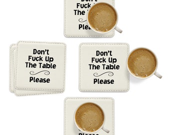 Leather Drink Coasters, 6 Piece of Table Coaster with Holder, Gag Gifts for Adults Coasters, Bar Coasters, Funny Humorous Housewarming Gifts