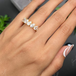 Pear Cubic Zirconia Eternity Ring Gold Wedding Stackable Anniversary Bridal Jewelry Gift
