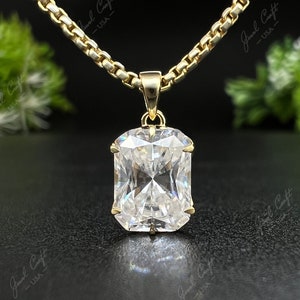 1.58ct Moissanite Radiant Cut Diamond Necklace 14k Gold, Solitaire Necklace, Dainty Diamond Pendant, Gold Diamond Pendant,Gift For Valentine
