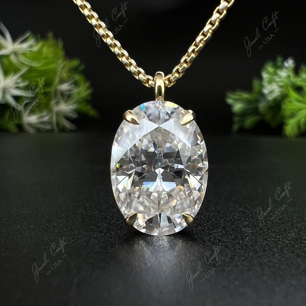 8ct Oval Brilliant Cut Colorless Moissanite Pendant, Solitaire Charm Pendant, Basket Setting, Anniversary Gift for Her, Gift For Valentine