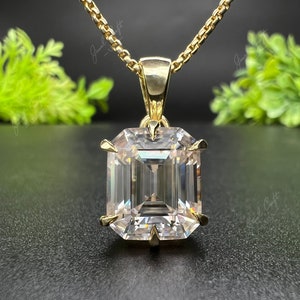 Emerald Cut Diamond, 8.00ctw Solitaire Diamond Necklace, Moissanite Diamond Pendant, Emerald Diamond Pendant & Necklace, Gift For Valentine
