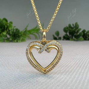 Heart Shape Pendant, Trendy Round Brilliant Cut Moissanite Engagement Necklace, Best Pendant Gift For Special One, Gift For Her