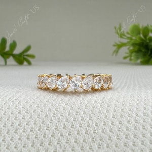 4.410CT Pear Cut Moissanite Diamond Eternity Band,14K Gold Oval Moissanite Wedding Band Half Eternity Engagement Band Gift For Valentine day
