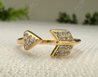 Chevron Moissanite Open Gold Ring Modern Minimal Pave Statement Engagement Jewelry