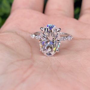 Oval Cut Moissanite Engagement Ring with Side Marquise Pave, Wedding Ring for Her, Unique Promise Ring, Anniversary Gift Ring for Women