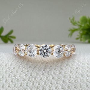 Round Moissanite Bridal Band, Full Eternity Moissanite Wedding Band, Colorless Moissanite Engagement Band, Silver And Gold Moissanite Band