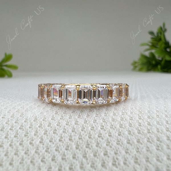 14K Gold Eternity Ring Emerald Cut Full Eternity Band,4.2 CT Womens Wedding Anniversary Ring , Matching Engagement Ring, gifts for Valentine