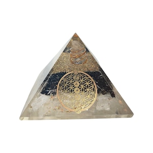 Selenite, Black Tourmaline Orgonite Pyramid - Chakra - B