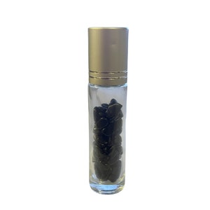 Crystal Chip Roller Bottle - Essential Oil/Perfume Bottle - Black Obsidian