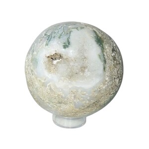 Moss Agate Druzy Sphere - Stand Included