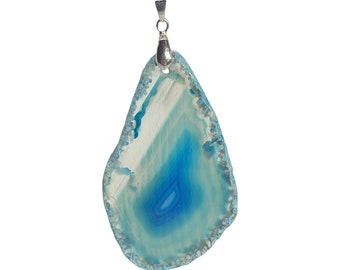 Blue Agate Slice Pendant - Black Cord Necklace Included - Calm & Soothing - C