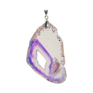 Purple Agate Slice Pendant - Black Cord Necklace Included - Calming, Soothing - B
