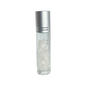 Crystal Chip Roller Bottle - Essential Oil/Perfume Bottle - Clear Quartz - Mind, Focus, Clarity