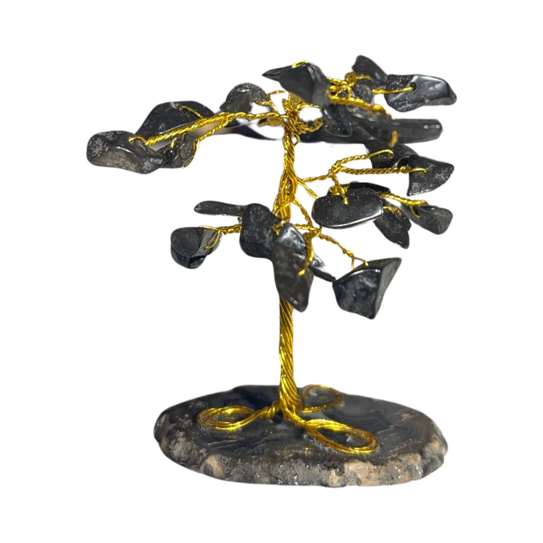 Black Obsidian Gem Tree With Agate Slice Base - Etsy