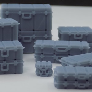 Resin Miniature Military Cases and Crates, 3d printed tabletop terrain, 28mm/35mm, 1/50 scale