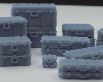 Resin Miniature Military Cases and Crates, 3d printed tabletop terrain, 28mm/35mm, 1/50 scale