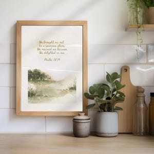 Psalm 18:19 Watercolor Printable | Inspirational Christian Art Download, Home Decor