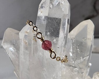 Dainty crystal gemstone bead chain ring, gold filled