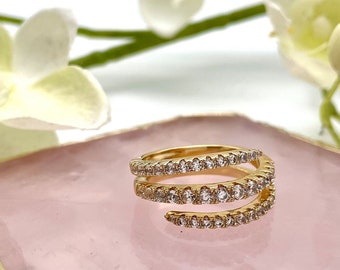 Pave CZ Diamond Wrap Ring, Gold or Silver