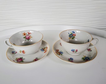 Tazas y platillos de demitasse vintage Johann Haviland Floral, 2 unidades, porcelana, Baviera, Alemania