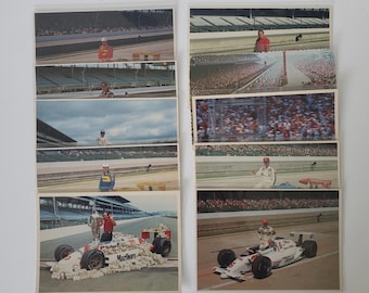 Lote de 10 postales antiguas del Indianapolis Motor Speedway conmemorativas de carreras de autos.