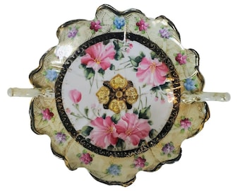Bol decorativo Nippon vintage pintado a mano con detalles florales y dorados, con asas.