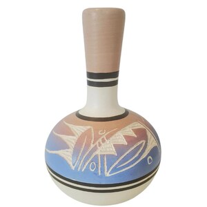 Jarrón antiguo de cerámica Hozoni Navajo, pintado a mano y grabado, firmado.