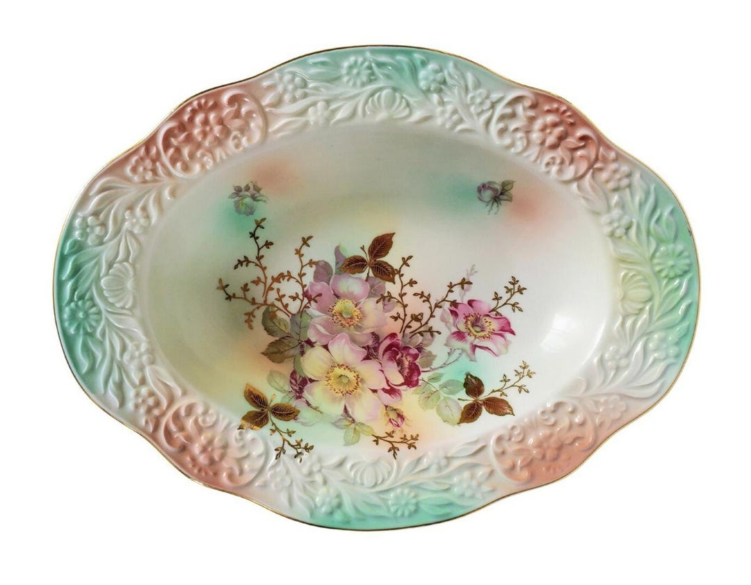 Vintage Bavaria Schumann Arzberg Germany Oval Serving Bowl Wild Rose ...