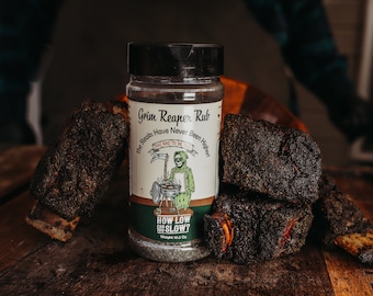 On sale! Big Bark Builder, low and slow BBQ rub for steak and beef.
