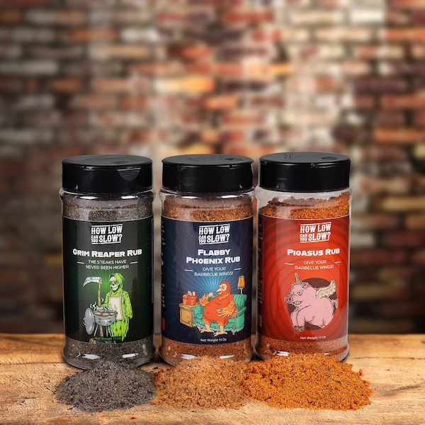 3 Rub Bundle-Low & Slow BBQ rub pack with free shipping! Spices for smoked barbecue meat.