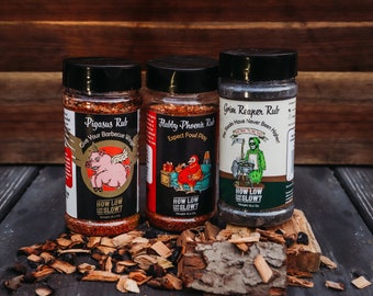 3 Rub Bundle-Low & Slow BBQ rub pack with free shipping! Spices for smoked barbecue meat.