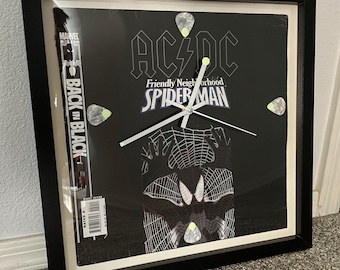 Marvel Spider-Man AC/DC "Back In Black" Handmade Glow Comic-Record Clock™ Framed