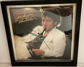 Michael Jackson Thriller Album Clock: Framed Glow-in-the-Dark Upcycled Vinyl