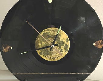 Santana Wall Clock – Upcycled Moonflower Record Album – 1977 Boho Rock Decor