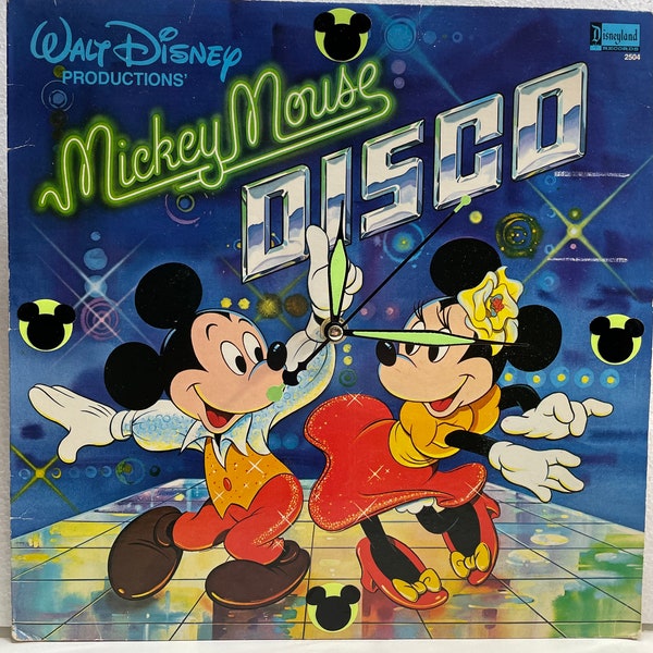 Mickey Mouse Disco Vinyl Record Up-Cycled Wall Clock ca 1979