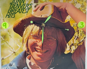 John Denver Greatest Hits Vinyl Record Clock - Upcycled 1973 Album