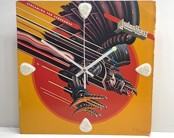 Judas Priest Screaming for Vengeance Upcycled Record Clock – Glow-in-the-Dark Heavy Metal Collectible