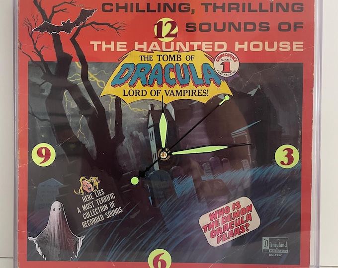 Featured listing image: Tomb of Dracula Lord of Vampires COMIC-RECORD CLOCK Glow in the Dark Disney Chilling, Thrilling Haunted House (1973) Horror/Halloween Decor