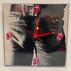 Rolling Stones Sticky Fingers (1971) Upcycled gerahmtes Schallplattenalbum Wanduhr