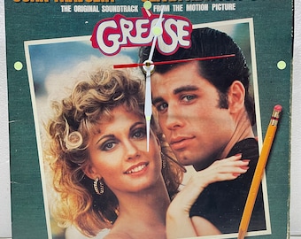 Grease Original Movie Soundtrack Vinyl Record Sleeve Up-Cycled Wall Clock ca 1978