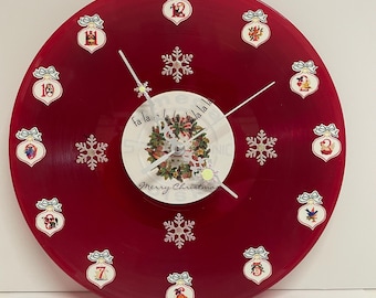 12 Days of Christmas Upcycled Red Vinyl Record Clock - Holiday Decor